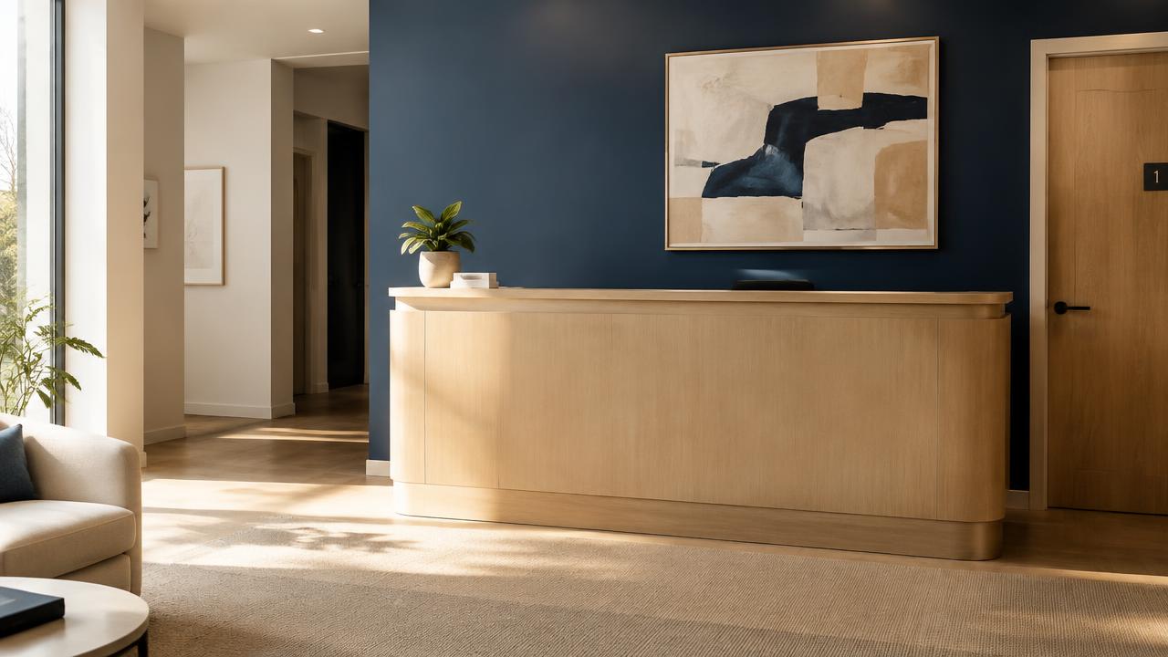 Illustrative interior for Integrative psychiatry practice blending medication management and therapy in WA