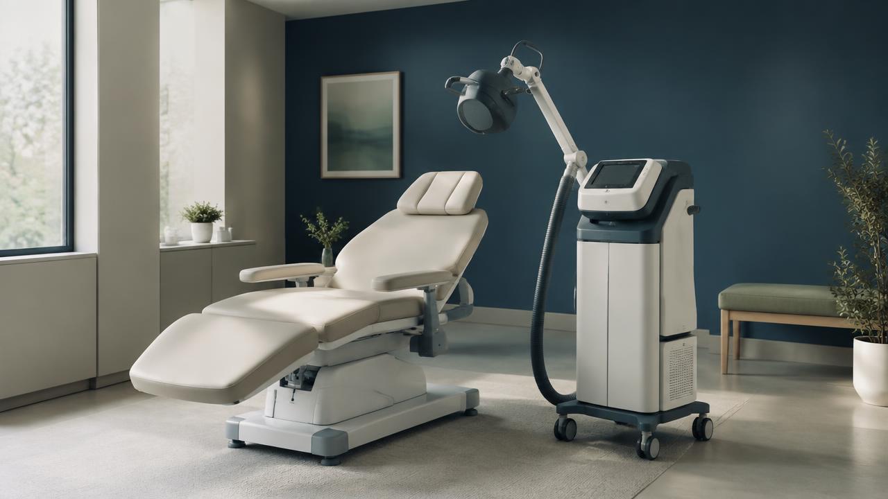A TMS treatment device in a quiet clinical room